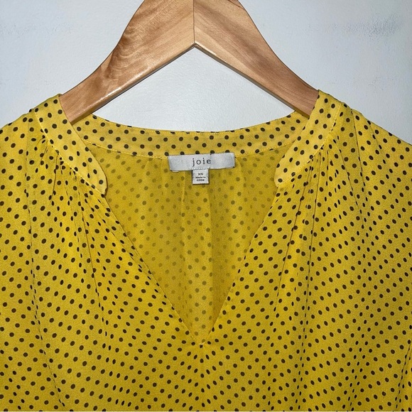 Joie Silk Dress Women's Size XS Yellow Dotted Poet Sleeves Blouson Bodice - Picture 11 of 13